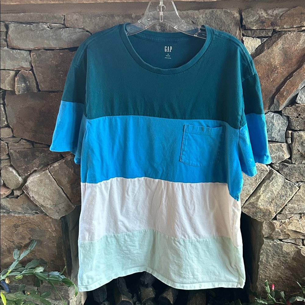 GAP Men’s Colorblock Short Sleeve Tee - Teal/Blue/White/Light Aqua Size XL/T;New